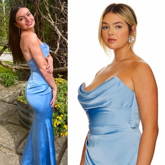 Katie May Taylor Gown in French Blue Bustier Strapless Maxi Dress Satin Small S - Picture 2 of 14